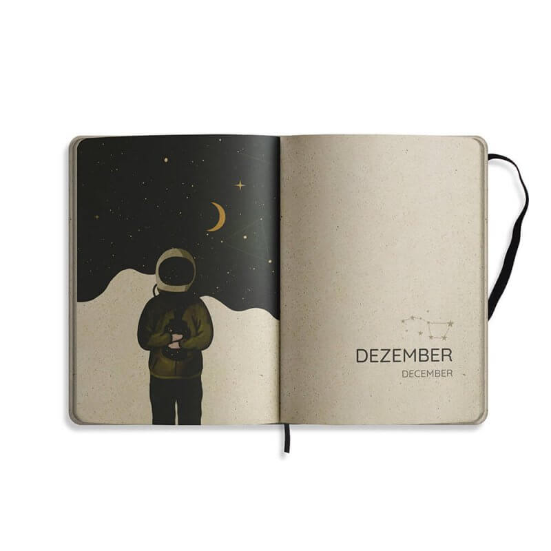 Kalender Graspapier 2023 A5 Spacewalker Monat Dezember