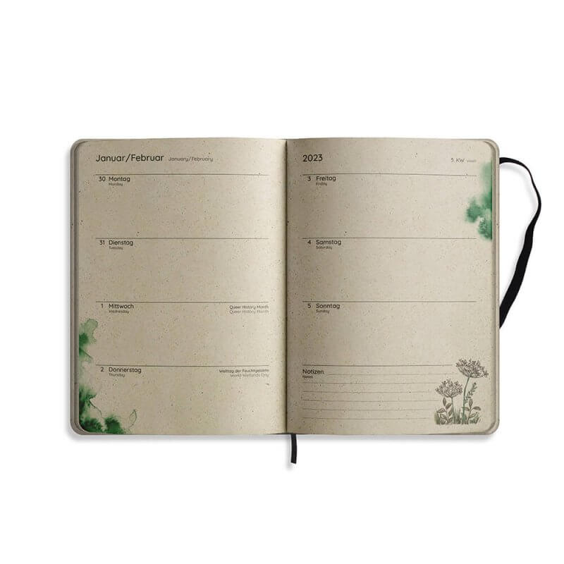 Kalender Graspapier 2023 A5 Wildflower Wochenübersicht Januar